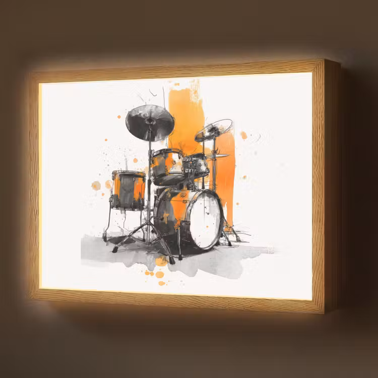 Drumstel - Oranje - Zwart - Aquarelverf Light Box met batterij (Wandlamp) middel -z3d_website
