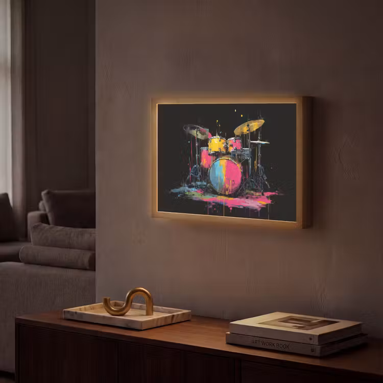 Drumstel - Kleurrijk - Verf - Levendig Light Box met batterij (Wandlamp) middel -sfeer1