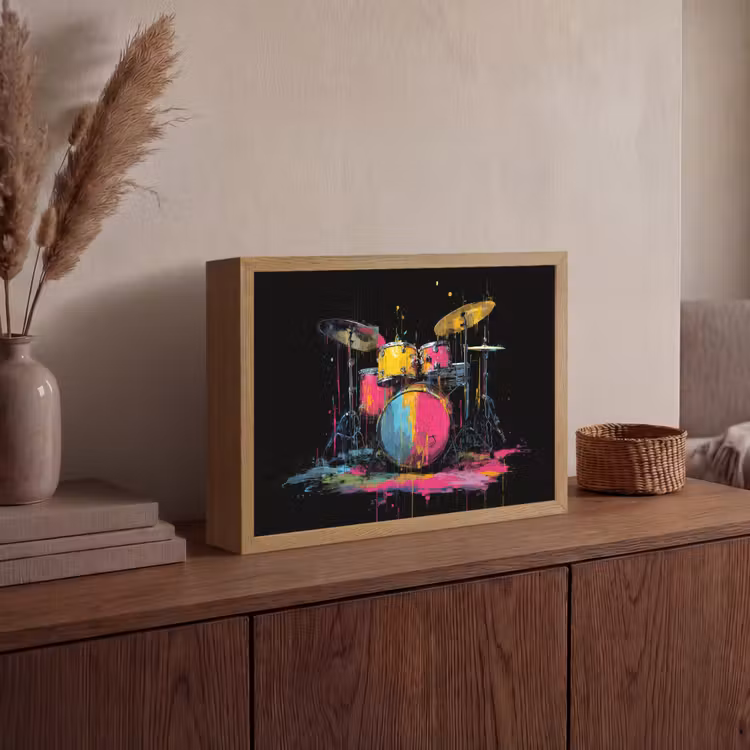 Drumstel - Kleurrijk - Verf - Levendig Light Box met batterij (Wandlamp) middel -sfeer2