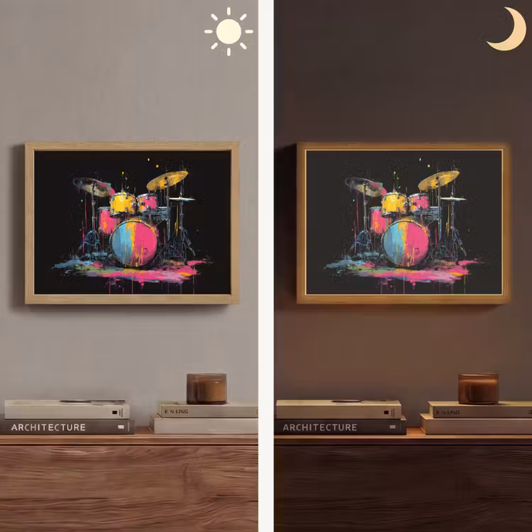 Drumstel - Kleurrijk - Verf - Levendig Light Box met batterij (Wandlamp) middel -sfeer3