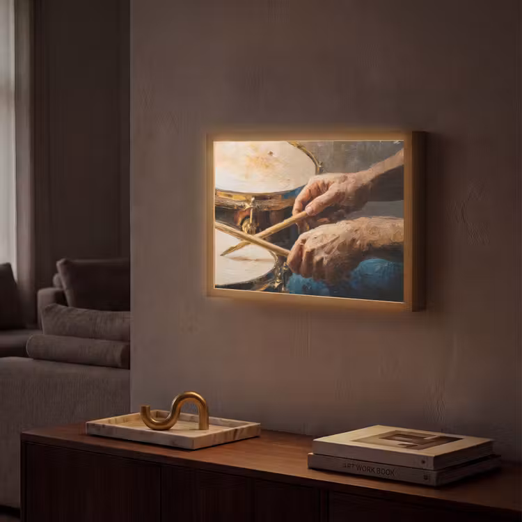 Drumstokken - Olieverf - Man Light Box met batterij (Wandlamp) middel -sfeer1