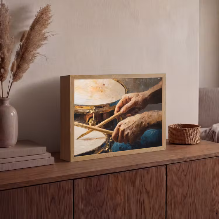 Drumstokken - Olieverf - Man Light Box met batterij (Wandlamp) middel -sfeer2