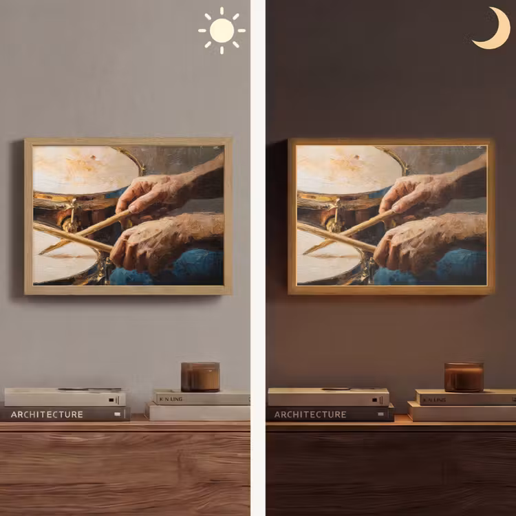 Drumstokken - Olieverf - Man Light Box met batterij (Wandlamp) middel -sfeer3