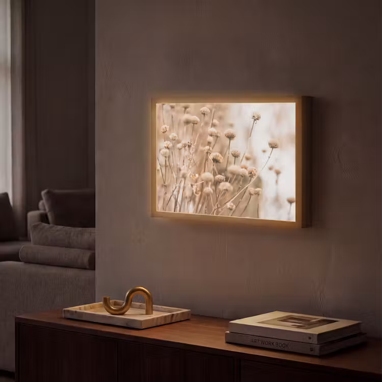 Droogbloemen - Beige - Bloemen - Natuur Light Box met batterij (Wandlamp) middel -sfeer1