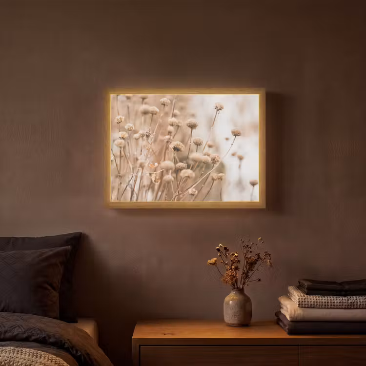 Droogbloemen - Beige - Bloemen - Natuur Light Box met batterij (Wandlamp) middel -sfeer4