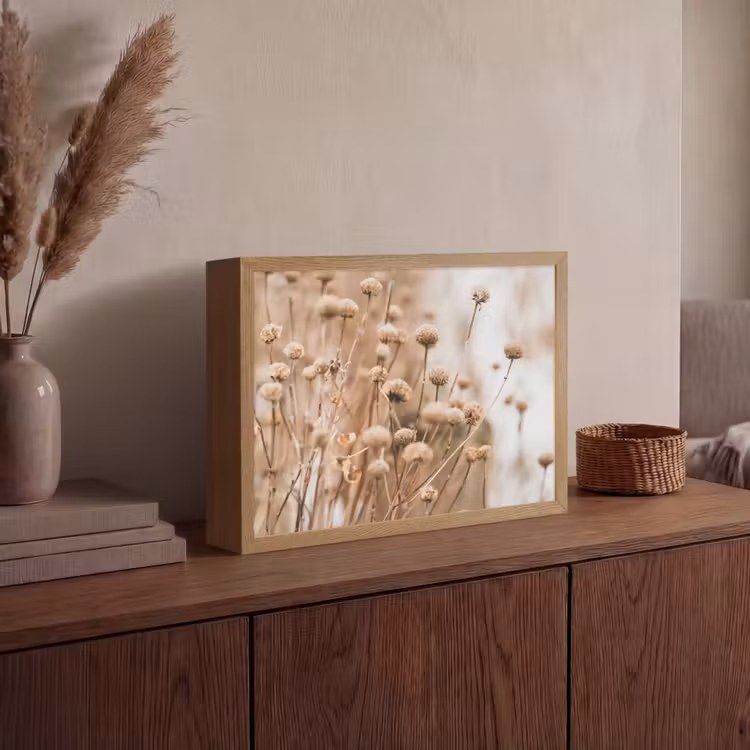 Droogbloemen - Beige - Bloemen - Natuur Light Box met batterij (Wandlamp) middel -sfeer2