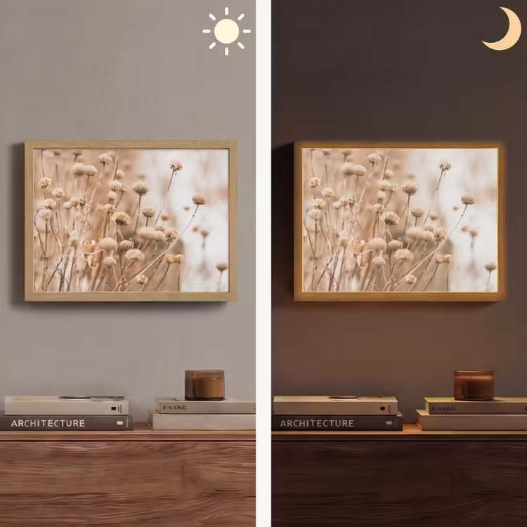 Droogbloemen - Beige - Bloemen - Natuur Light Box met batterij (Wandlamp) middel -sfeer3