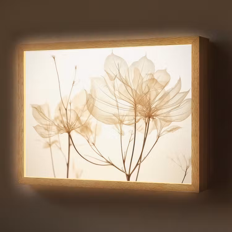 Droogbloemen - Beige - Planten - Wit Light Box met batterij (Wandlamp) middel -z3d_website