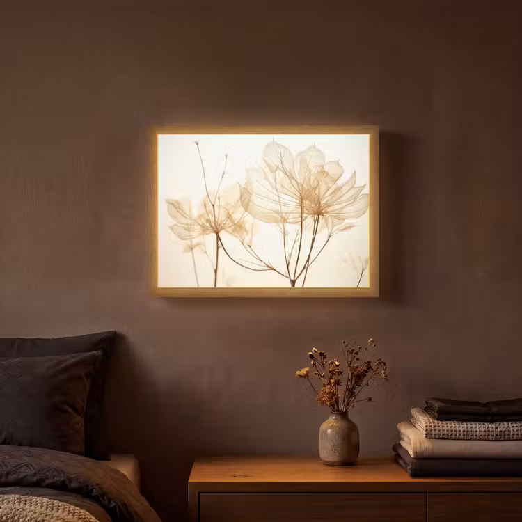 Droogbloemen - Beige - Planten - Wit Light Box met batterij (Wandlamp) middel -sfeer4
