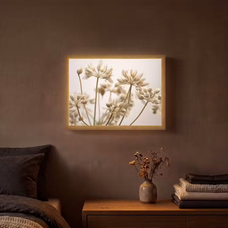 Droogbloemen - Beige - Wit - Planten Light Box met batterij (Wandlamp) middel -sfeer4