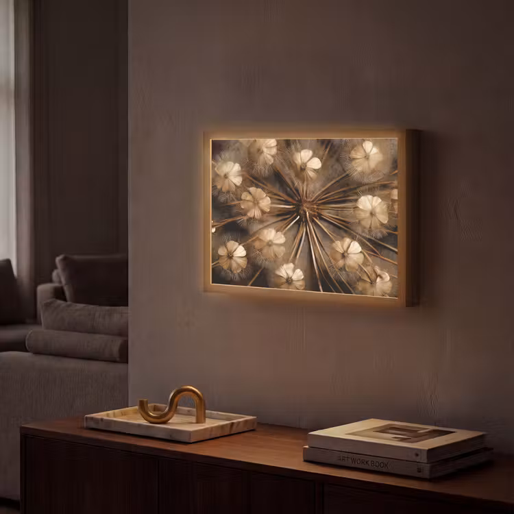 Droogbloemen - Bruin - Natuur Light Box met batterij (Wandlamp) middel -sfeer1