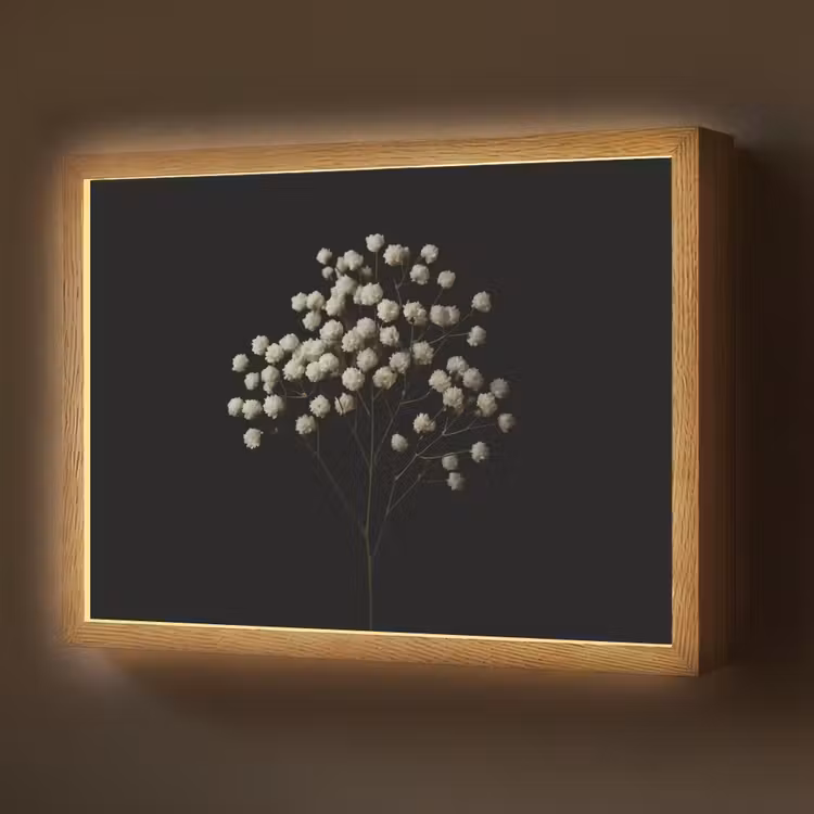 Gipskruid - Bloemetjes - Wit - Minimalistisch Light Box met batterij (Wandlamp) middel -z3d_website