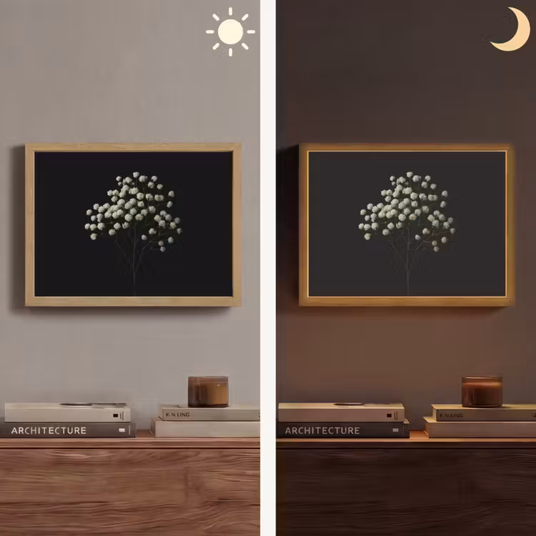 Gipskruid - Bloemetjes - Wit - Minimalistisch Light Box met batterij (Wandlamp) middel -sfeer3
