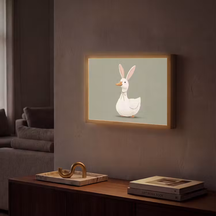Eend - Konijnoren - Grijs Light Box met batterij (Wandlamp) middel -sfeer1