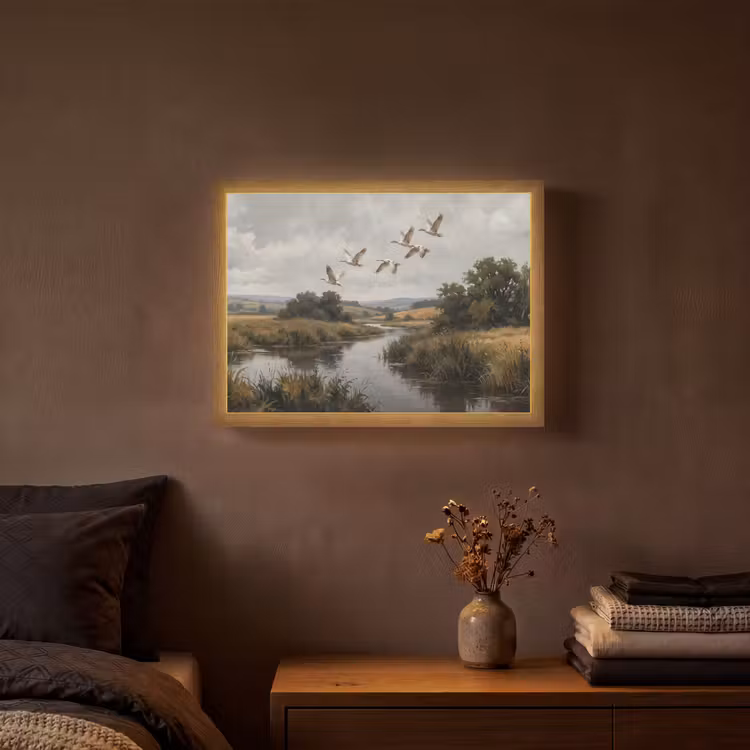 Eenden - Rivier - Landschap - Vlucht - Nostalgisch Light Box met batterij (Wandlamp) middel -sfeer4