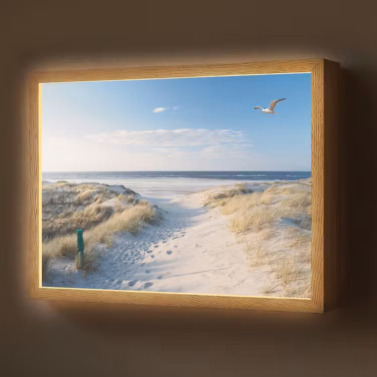 Duin - Meeuw - Strand - Zee - Zon Light Box met batterij (Wandlamp) middel -z3d_website