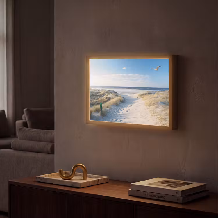 Duin - Meeuw - Strand - Zee - Zon Light Box met batterij (Wandlamp) middel -sfeer1