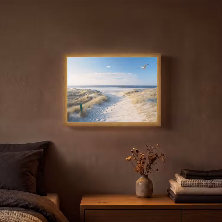 Duin - Meeuw - Strand - Zee - Zon Light Box met batterij (Wandlamp) middel -sfeer4