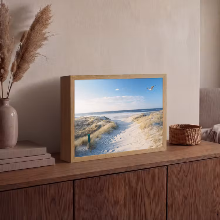 Duin - Meeuw - Strand - Zee - Zon Light Box met batterij (Wandlamp) middel -sfeer2