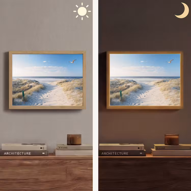 Duin - Meeuw - Strand - Zee - Zon Light Box met batterij (Wandlamp) middel -sfeer3