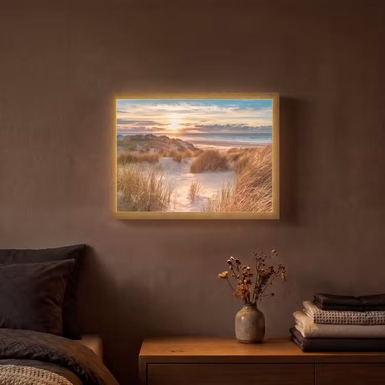 Duin - Planten - Zonsondergang - Strand - Zee Light Box met batterij (Wandlamp) middel -sfeer4