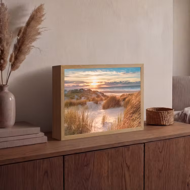 Duin - Planten - Zonsondergang - Strand - Zee Light Box met batterij (Wandlamp) middel -sfeer2