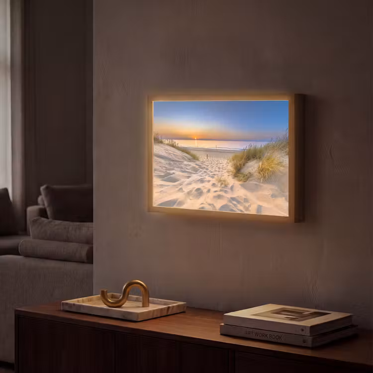 Duin - Zonsondergang - Horizon - Strand - Gras Light Box met batterij (Wandlamp) middel -sfeer1