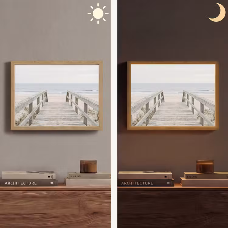 Duinen - Vlonder - Oceaan Light Box met batterij (Wandlamp) middel -sfeer3