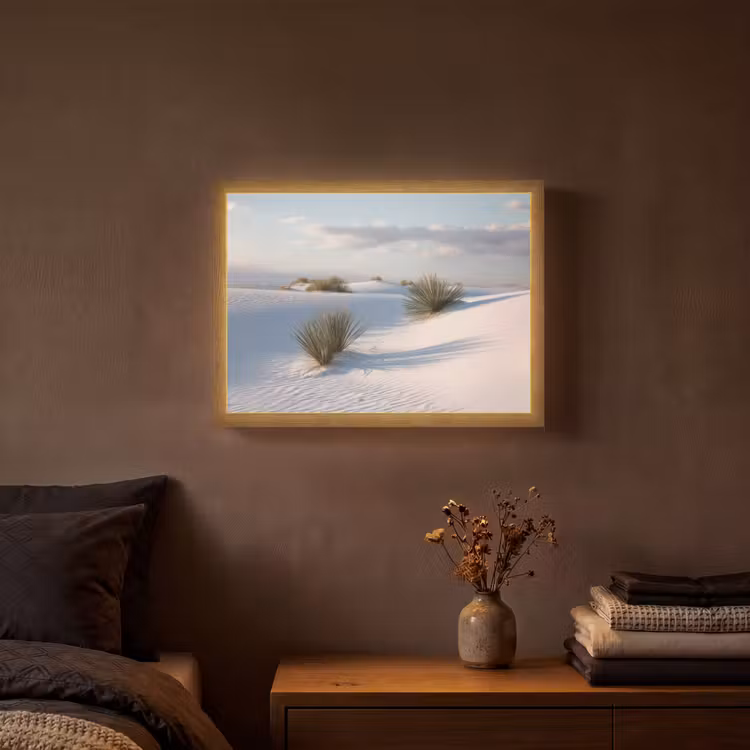 Duinen - Gras - Wolken - Beige Light Box met batterij (Wandlamp) middel -sfeer4