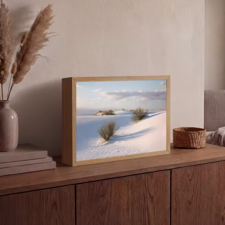 Duinen - Gras - Wolken - Beige Light Box met batterij (Wandlamp) middel -sfeer2