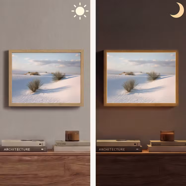 Duinen - Gras - Wolken - Beige Light Box met batterij (Wandlamp) middel -sfeer3