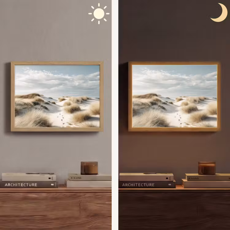 Duinen - Gras - Sporen - Wolken Light Box met batterij (Wandlamp) middel -sfeer3