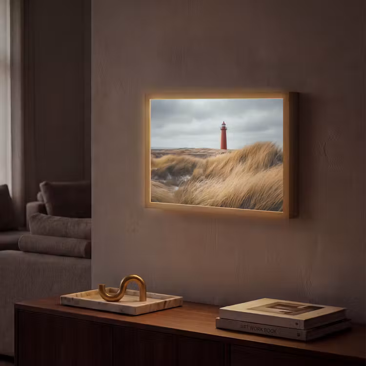 Duinen - Vuurtoren - Rood - Lucht Light Box met batterij (Wandlamp) middel -sfeer1