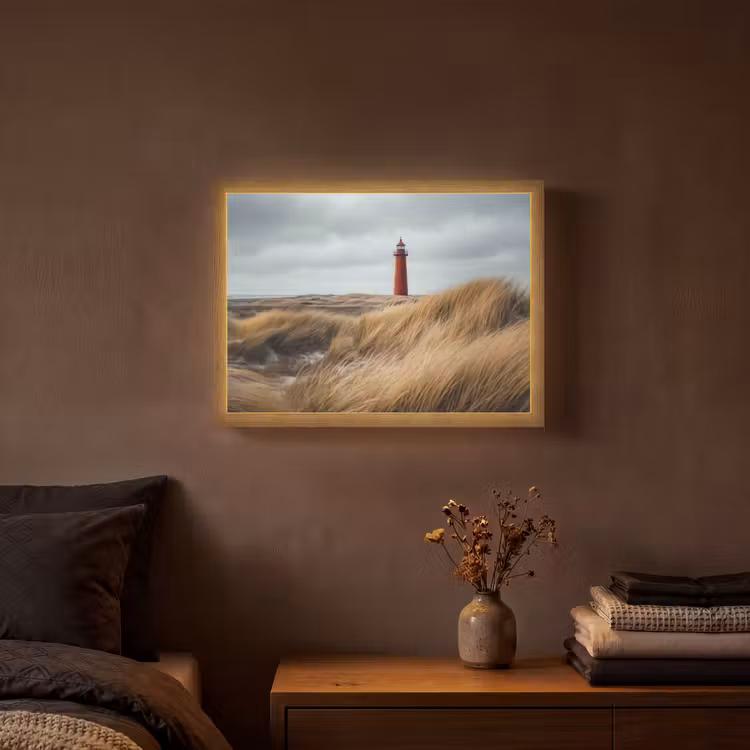 Duinen - Vuurtoren - Rood - Lucht Light Box met batterij (Wandlamp) middel -sfeer4
