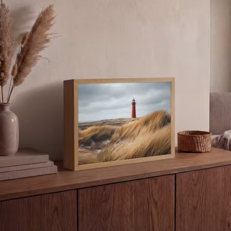 Duinen - Vuurtoren - Rood - Lucht Light Box met batterij (Wandlamp) middel -sfeer2
