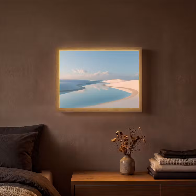 Duinen - Waterplas - Oneindige rust Light Box met batterij (Wandlamp) middel -sfeer4
