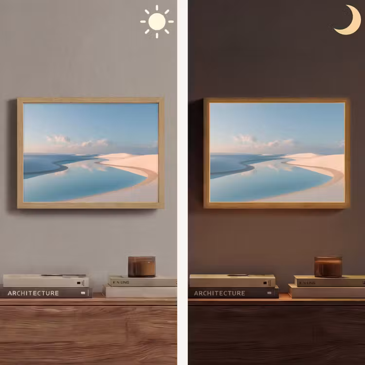 Duinen - Waterplas - Oneindige rust Light Box met batterij (Wandlamp) middel -sfeer3