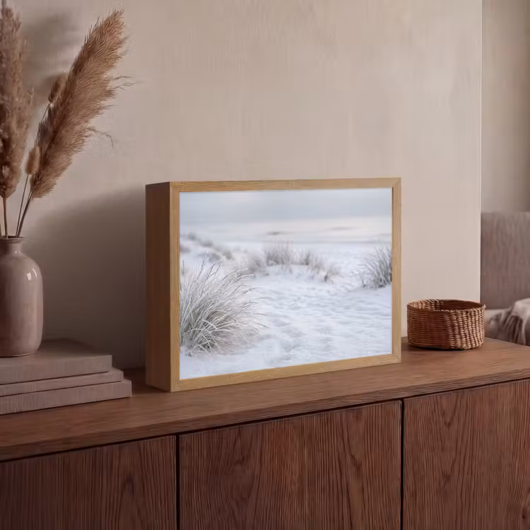 Duinen - Sneeuw - Strand - Winter - Serene Light Box met batterij (Wandlamp) middel -sfeer2
