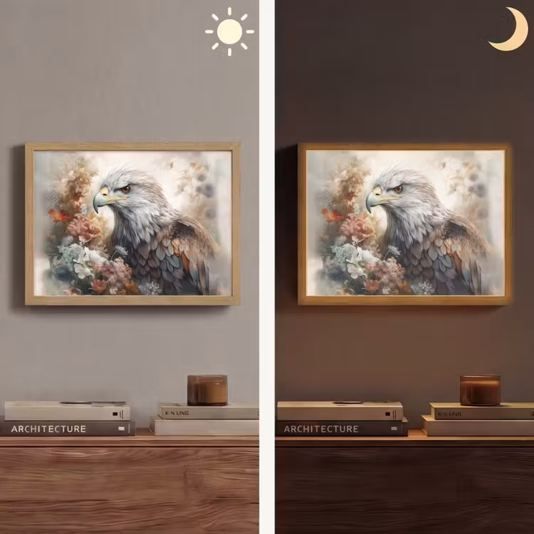 Arend - Adelaar - Vogel - Bloemen - Natuur Light Box met batterij (Wandlamp) middel -sfeer3