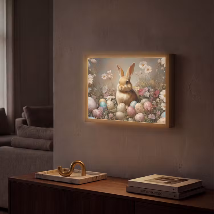 Paashaas - Lente - Paaseieren Light Box met batterij (Wandlamp) middel -sfeer1