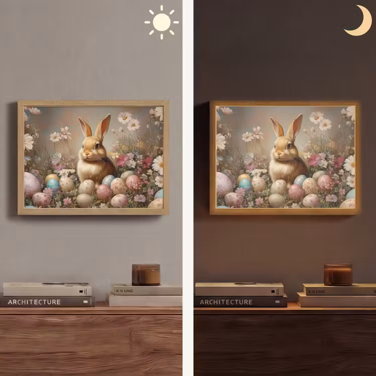 Paashaas - Lente - Paaseieren Light Box met batterij (Wandlamp) middel -sfeer3