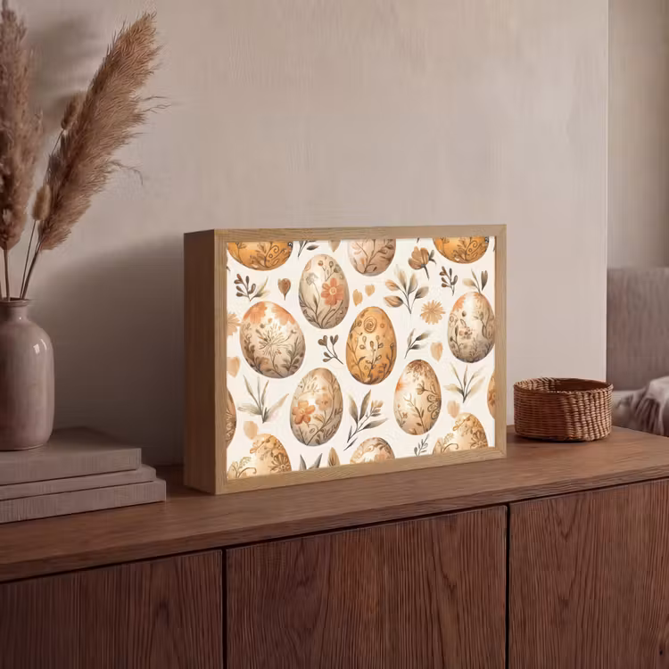 Paaseieren - Bruin - Bloemen Light Box met batterij (Wandlamp) middel -sfeer2