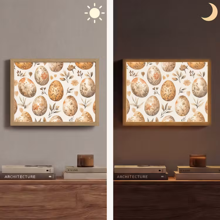 Paaseieren - Bruin - Bloemen Light Box met batterij (Wandlamp) middel -sfeer3