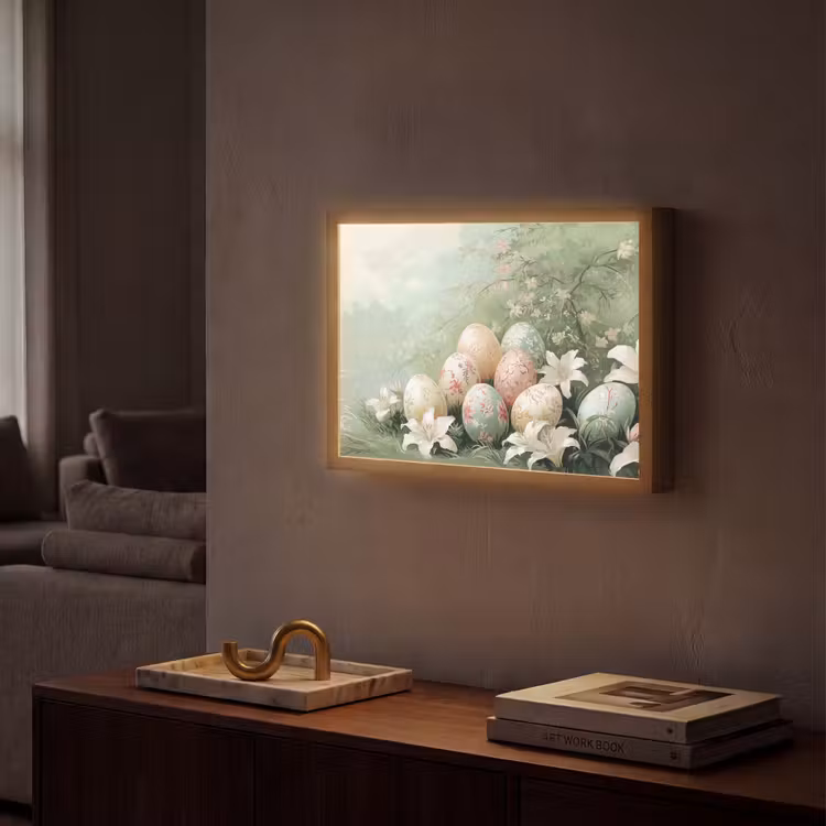 Paaseieren - Pasteltinten - Bloemen Light Box met batterij (Wandlamp) middel -sfeer1