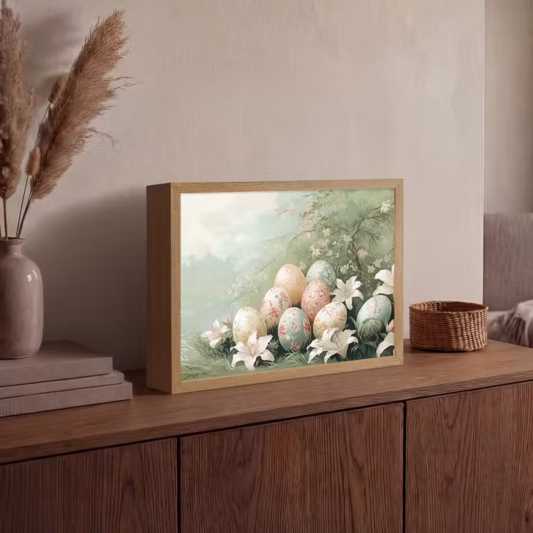 Paaseieren - Pasteltinten - Bloemen Light Box met batterij (Wandlamp) middel -sfeer2