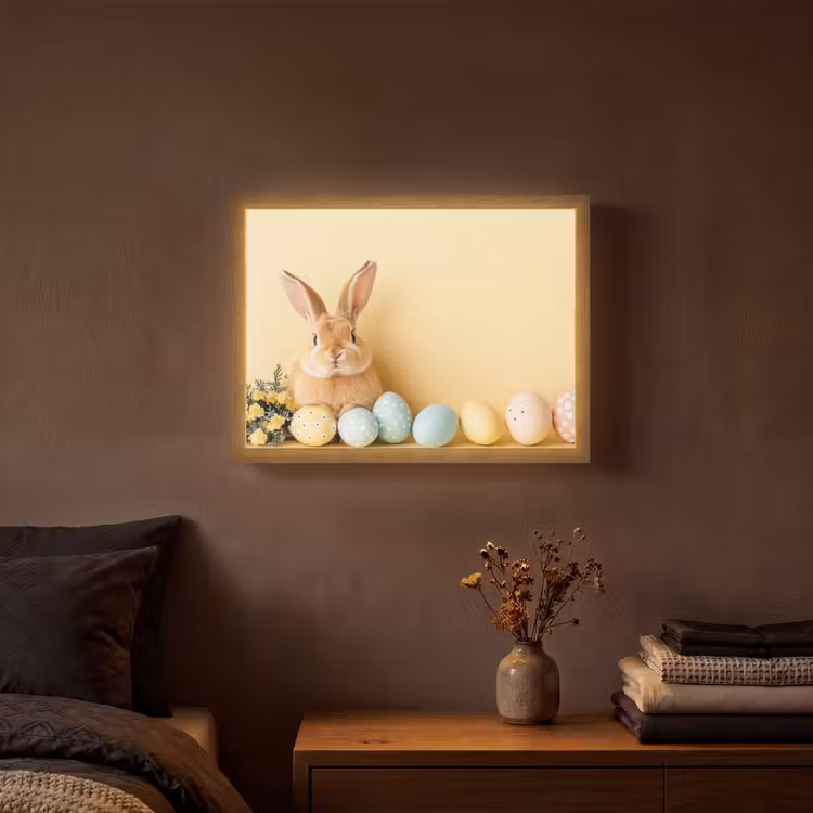 Eieren - Konijn - Pasteltinten Light Box met batterij (Wandlamp) middel -sfeer4