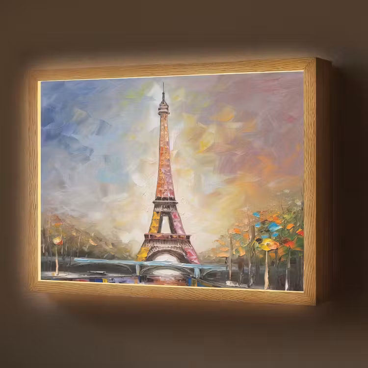Eiffeltoren - Schilderij - Olieverf - Parijs Light Box met batterij (Wandlamp) middel -z3d_website