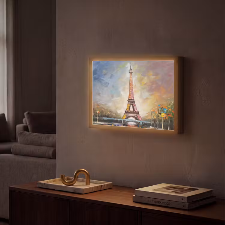 Eiffeltoren - Schilderij - Olieverf - Parijs Light Box met batterij (Wandlamp) middel -sfeer1