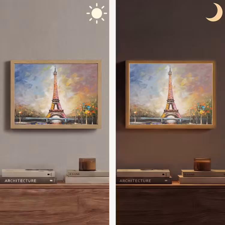 Eiffeltoren - Schilderij - Olieverf - Parijs Light Box met batterij (Wandlamp) middel -sfeer3