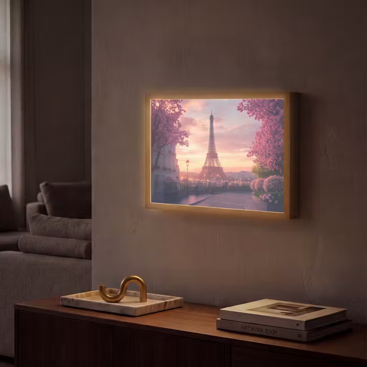Eiffeltoren - Parijs - Roze Light Box met batterij (Wandlamp) middel -sfeer1